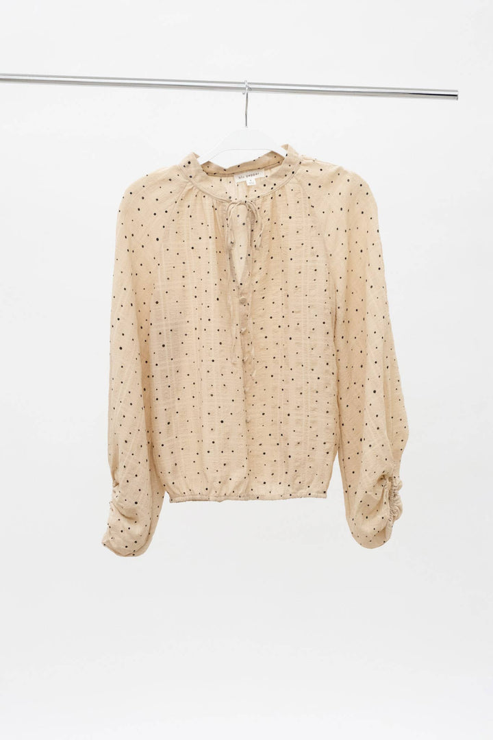 POLKA DOT RAGLAN LONG PUFF SLEEVE BLOUSE