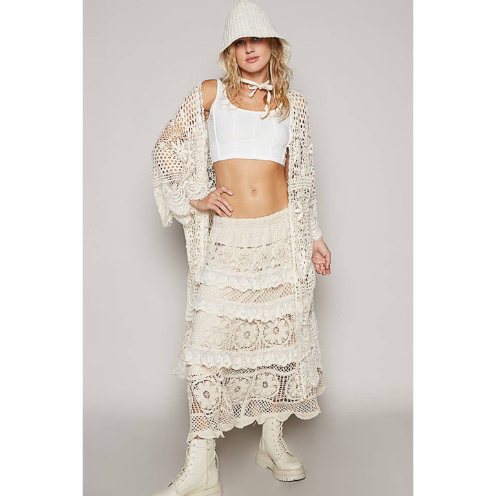 Crochet bell sleeve long open cardigan