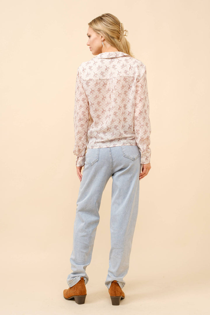 23173T - Chiffon Western Print Blouse