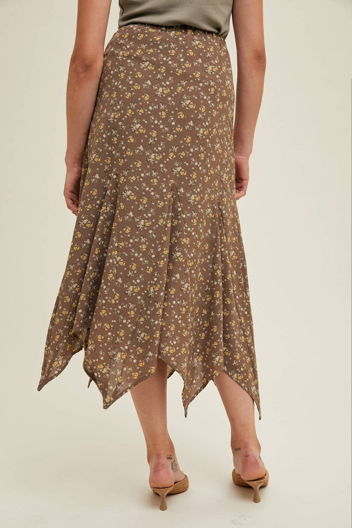 FLORAL HANDKERCHIEF MIDI SKIRT / WL24-8935