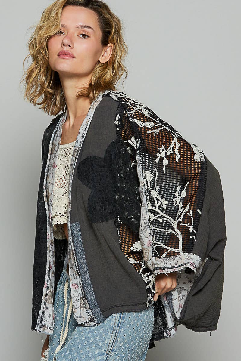 Oversized floral pattern double gauze cardigan SALE