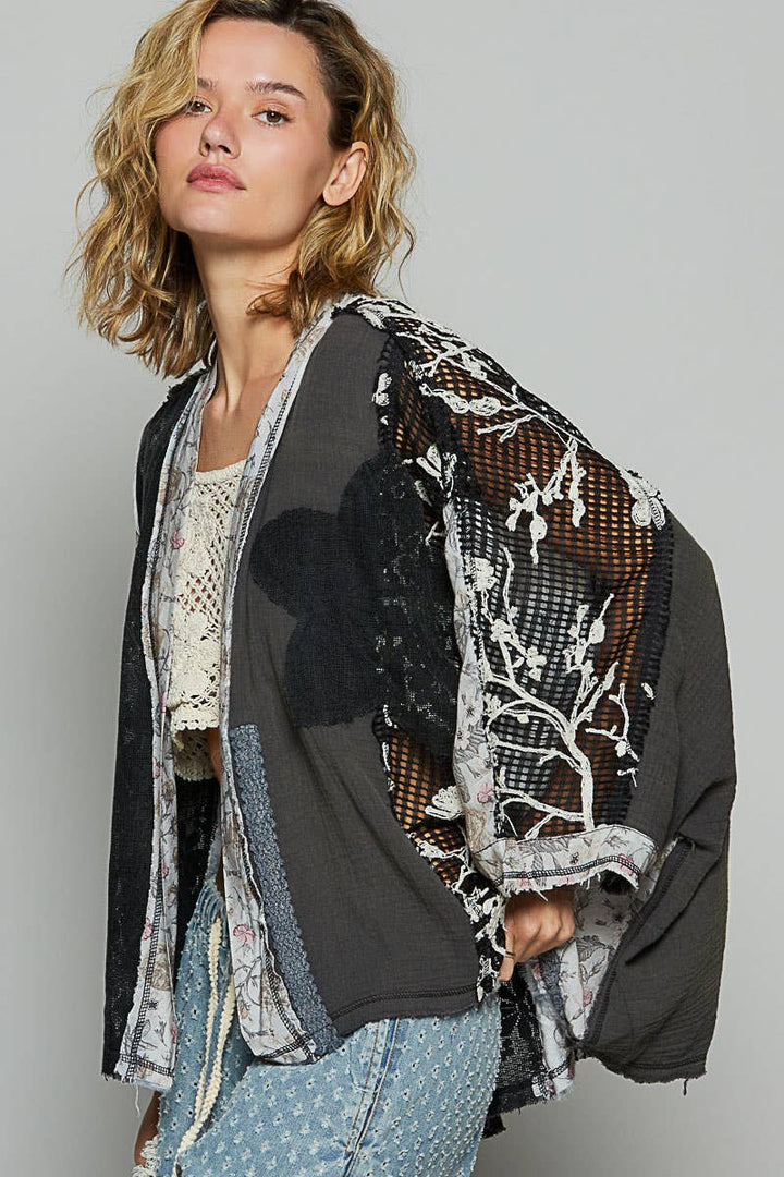 Oversized floral pattern double gauze cardigan SALE
