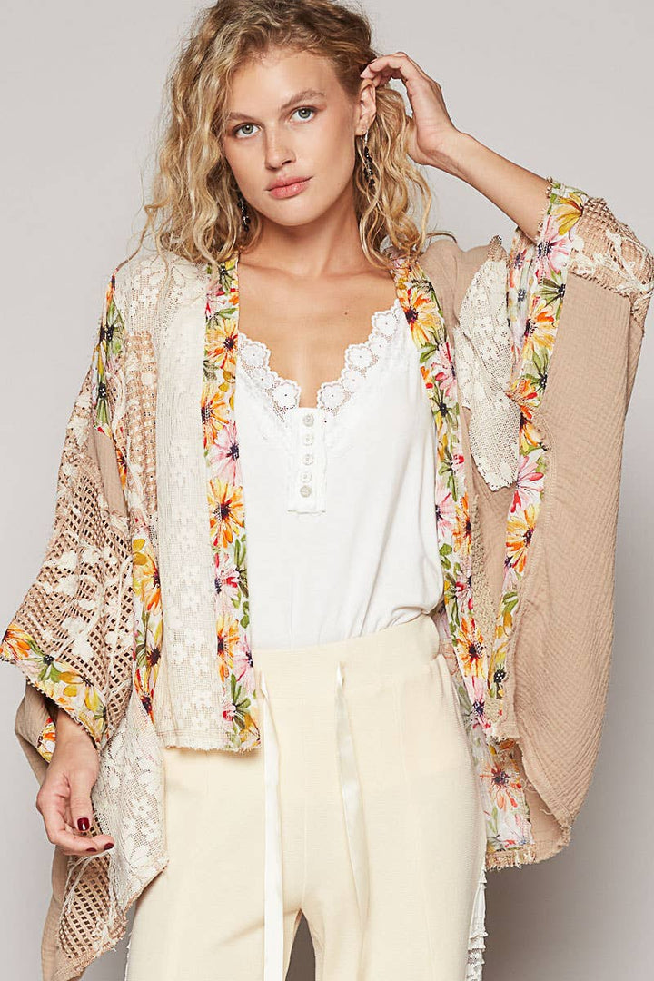 Oversized floral pattern double gauze cardigan SALE