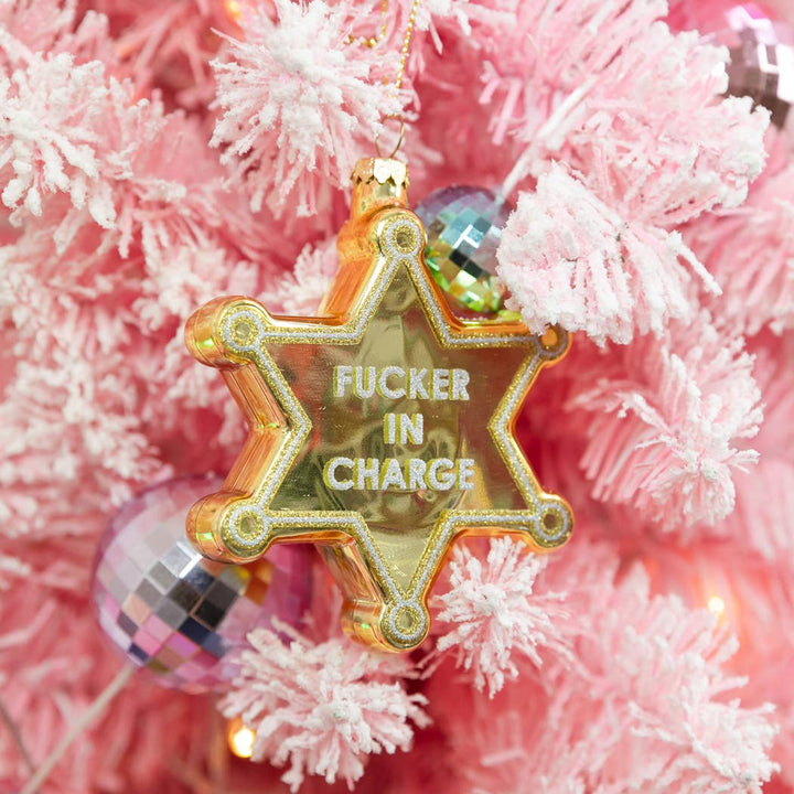 Fucker In Charge - Funny Glass Ornament, Holiday Gift