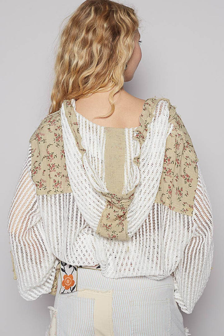 Vintage washed floral print patch crochet jacket