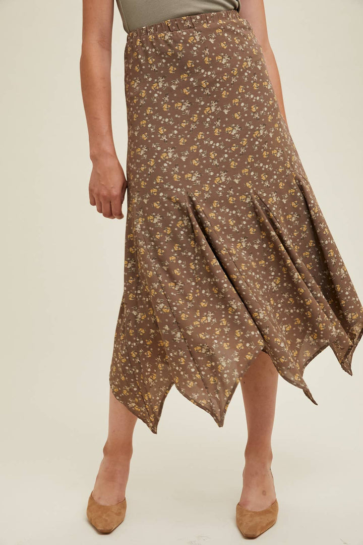 FLORAL HANDKERCHIEF MIDI SKIRT / WL24-8935