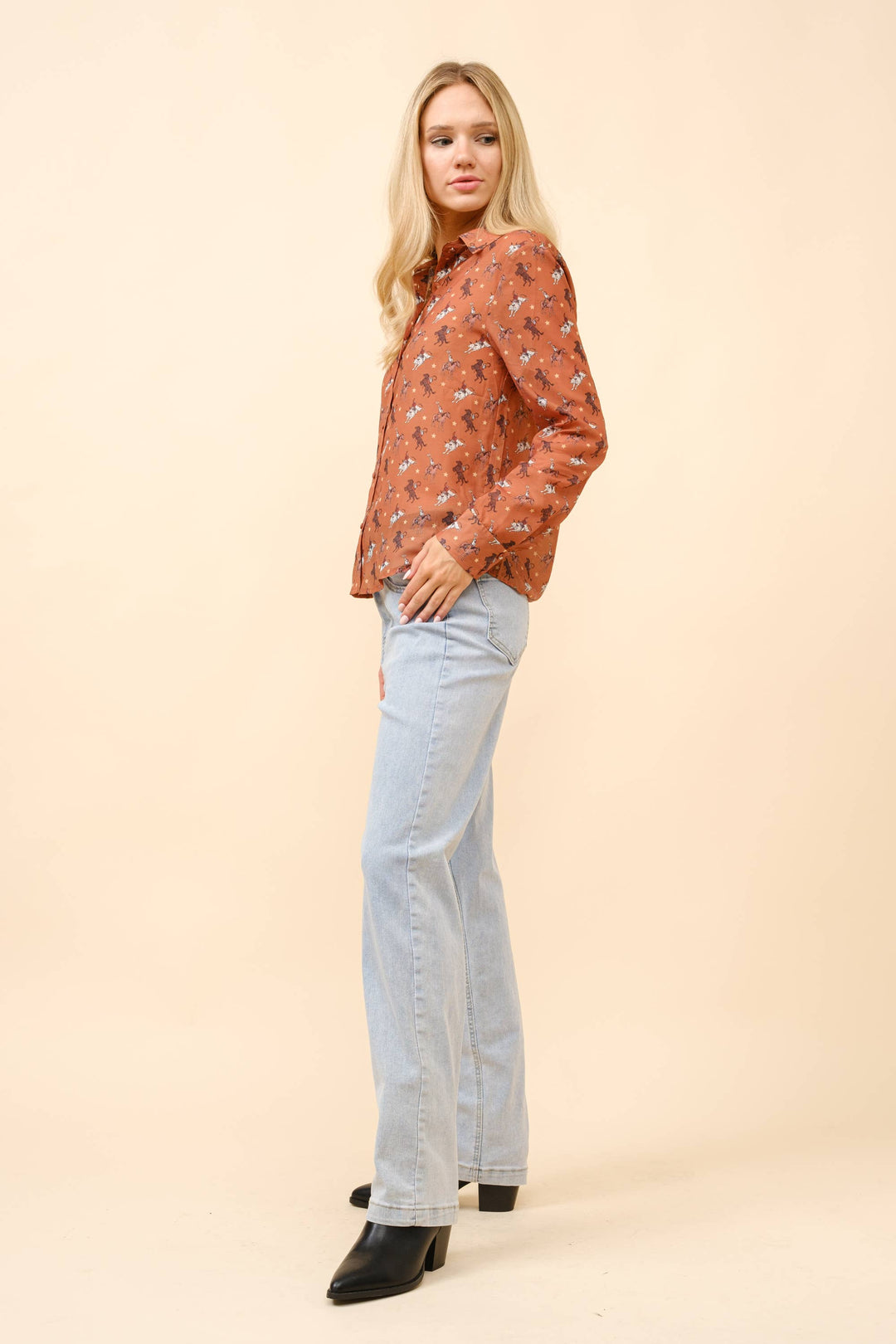 23173T - Chiffon Western Print Blouse