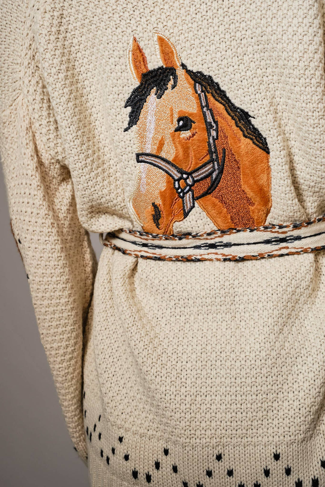 52126W - Western Horse Belted Cardigan Sweater
