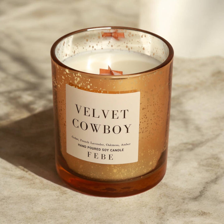 Velvet Cowboy - Cedarwood + Lavender 7 oz Gold Glass Candle