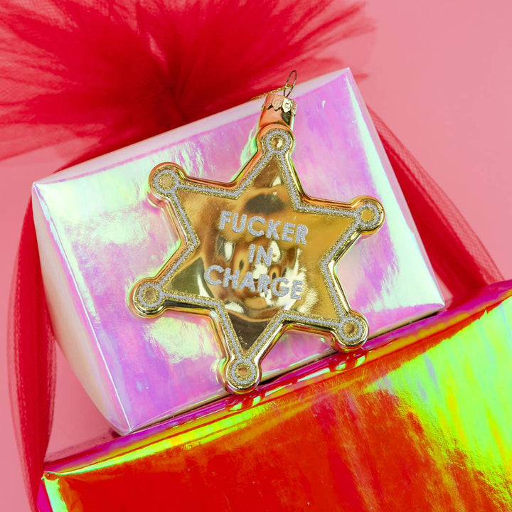 Fucker In Charge - Funny Glass Ornament, Holiday Gift