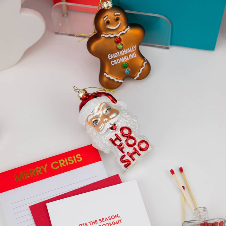 Ho Fo Sho - Winking Santa Glass Ornament, Holiday Gift
