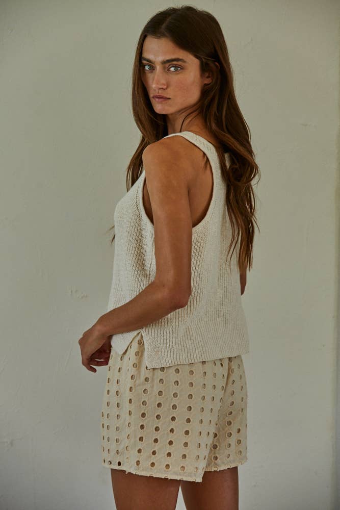 W1925 | Knit Sweater Cotton V-Neck Sleeveless Tank Top