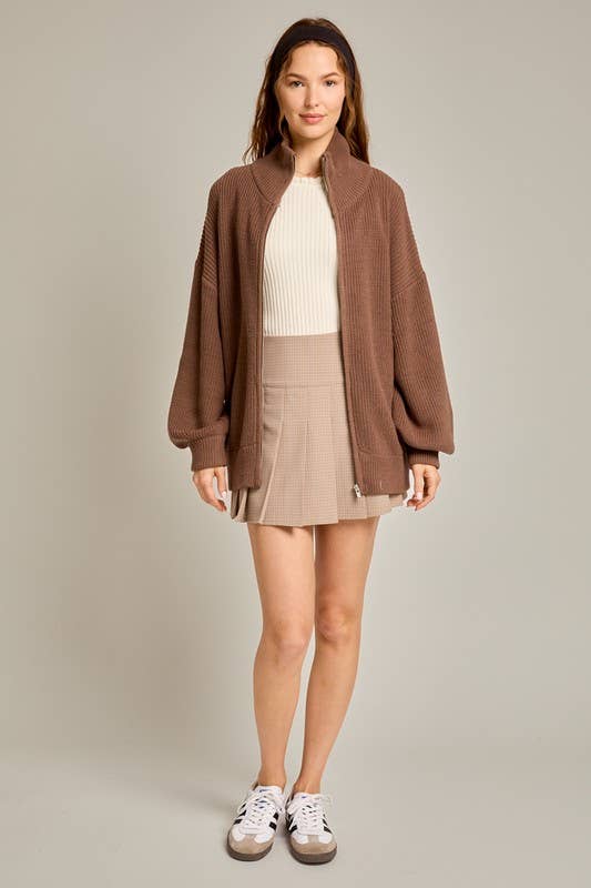 ZIP UP OVERSIZED SWEATER CARDIGAN