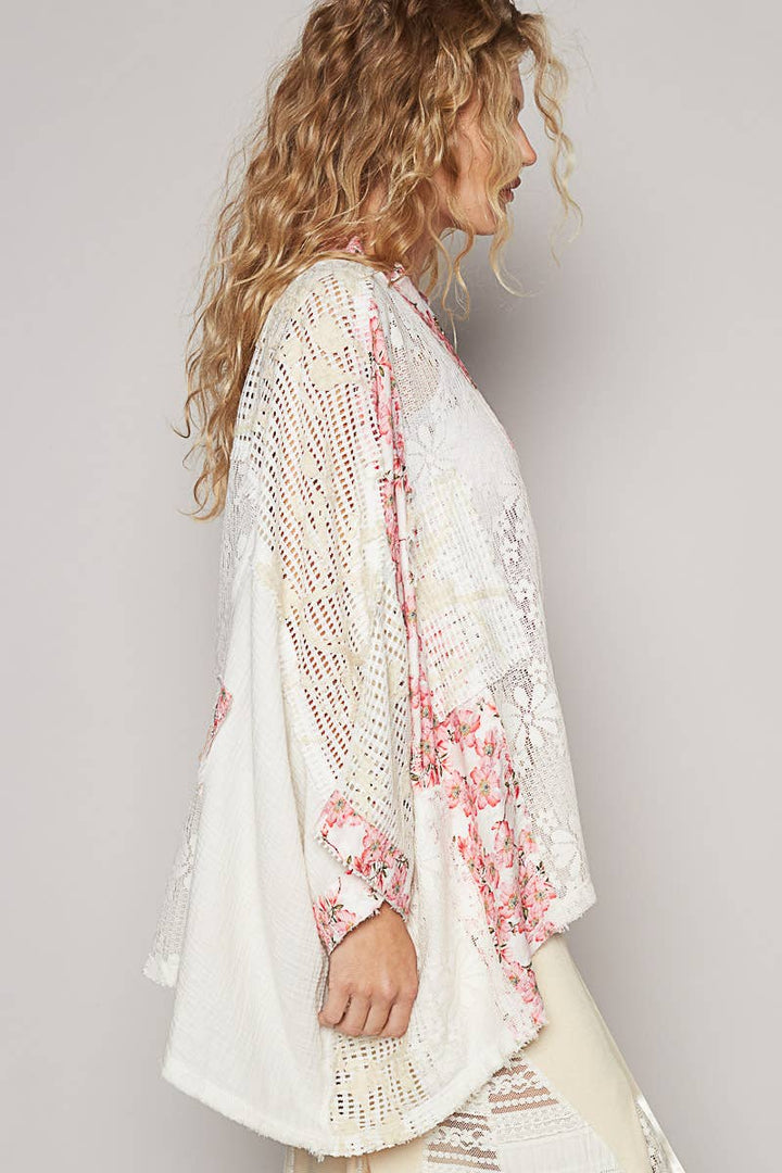 Oversized floral pattern double gauze cardigan SALE