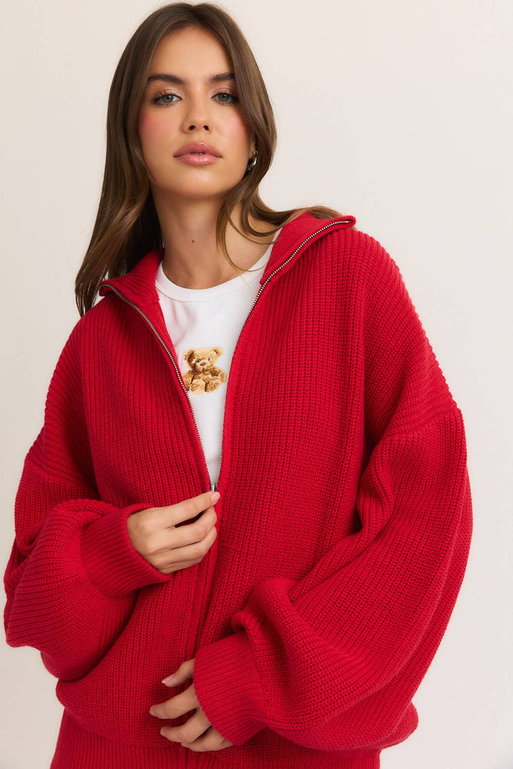 ZIP UP OVERSIZED SWEATER CARDIGAN