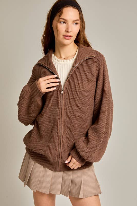 ZIP UP OVERSIZED SWEATER CARDIGAN