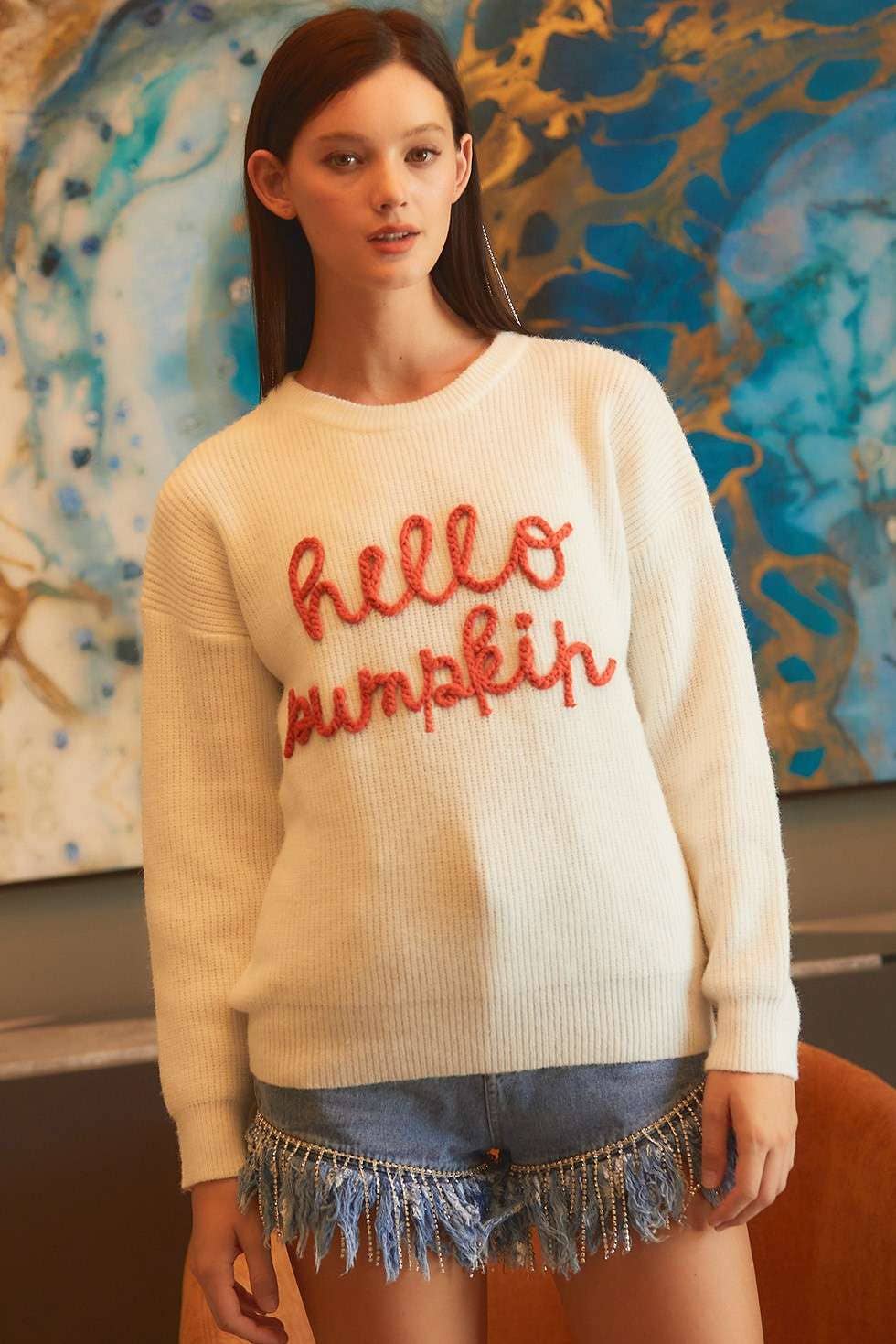 Hello Pumpkin Letter Verbiage Sweater