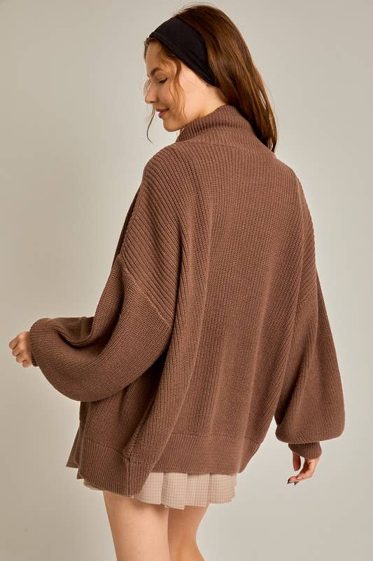 ZIP UP OVERSIZED SWEATER CARDIGAN