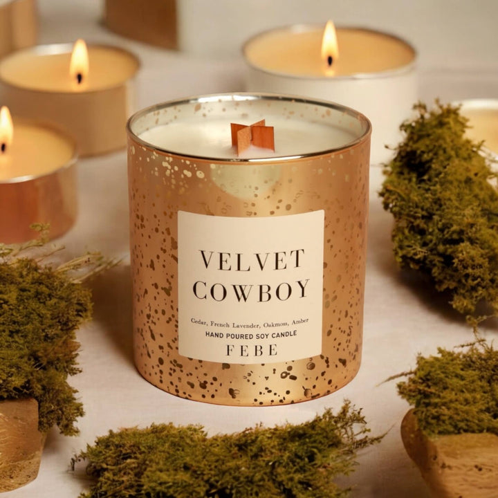 Velvet Cowboy - Cedarwood + Lavender 10 oz Gold Glass Candle