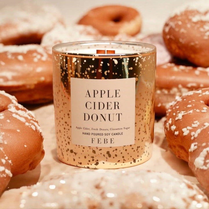 Apple Cider Donut- Sugared Donut 10oz Gold Glass Candle