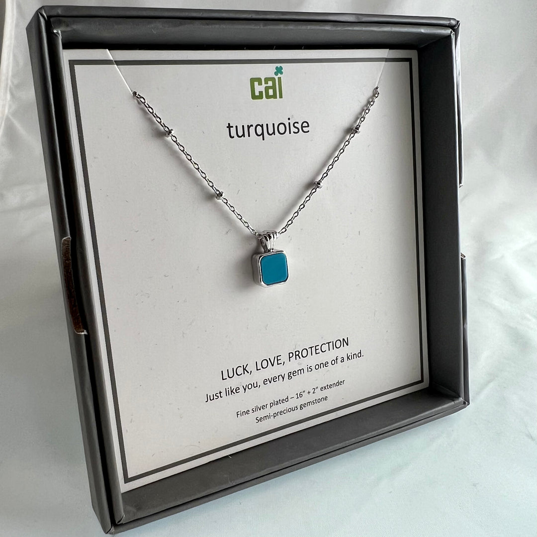Silver Gem Pendant Turquoise “Luck, Love, Protection” by CAI
