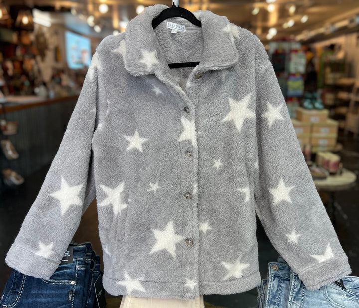 grey plush jacket with stars 