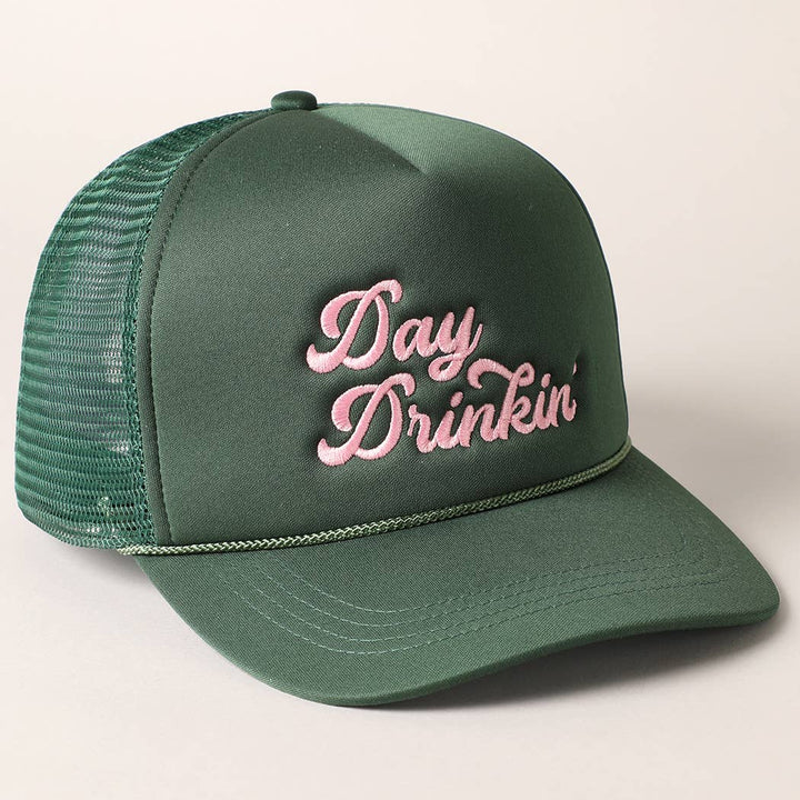 Day Drinkin Texts Embroidery Mesh Back Trucker Hat