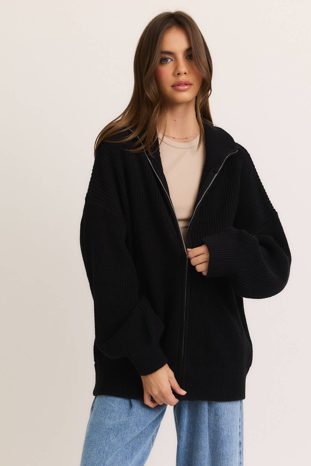 ZIP UP OVERSIZED SWEATER CARDIGAN