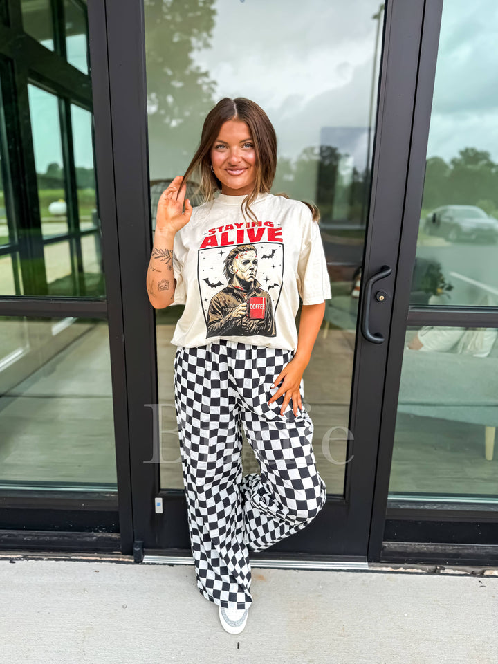 Halloween Staying Alive Graphic Tee in Ivory