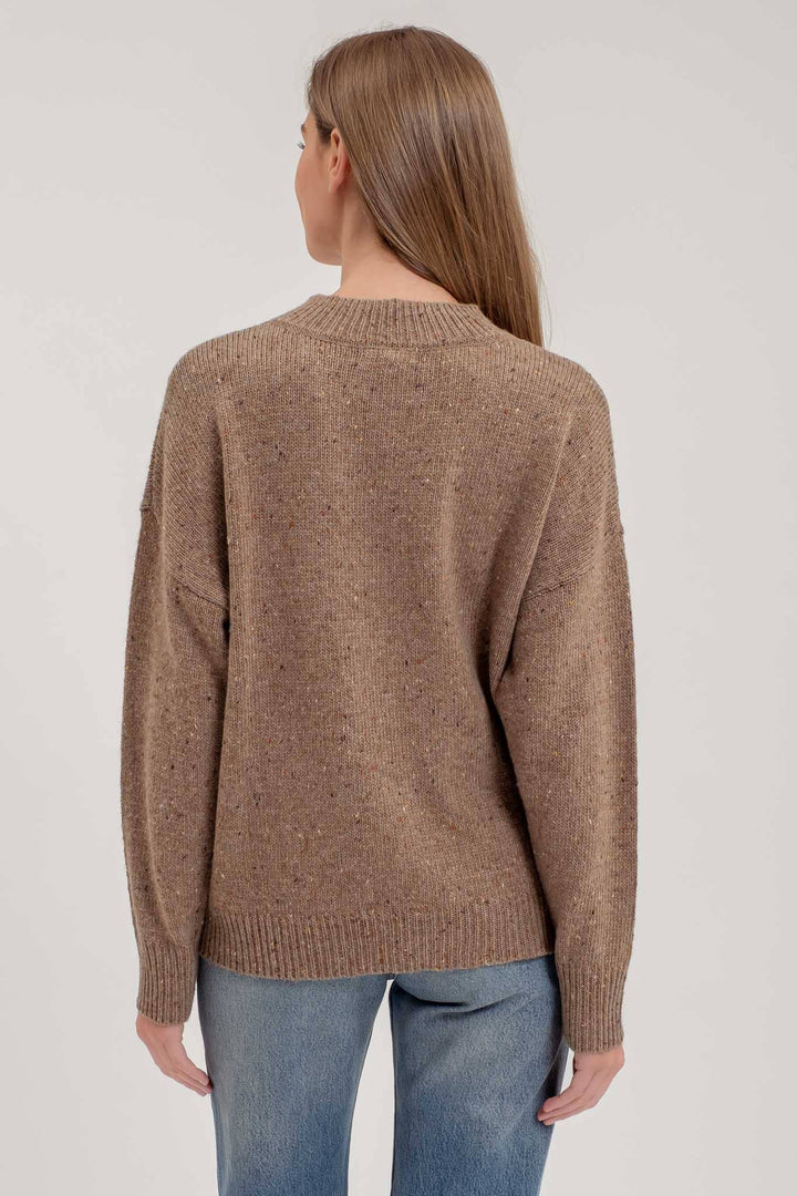 SPECKLE KNIT MOCK NECK LONG SLEEVE SWEATER