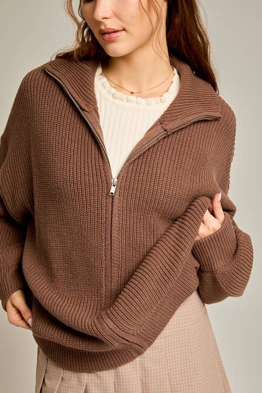 ZIP UP OVERSIZED SWEATER CARDIGAN