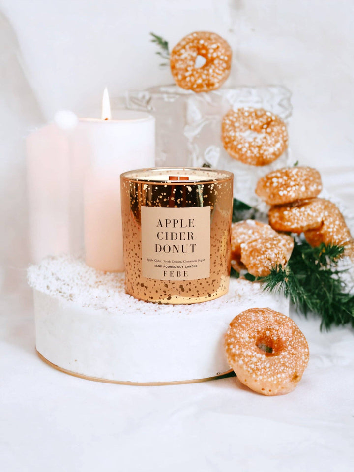 Apple Cider Donut- Sugared Donut 10oz Gold Glass Candle