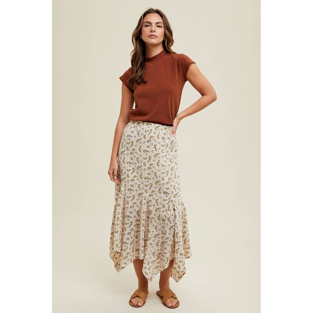 FLORAL HANDKERCHIEF MIDI SKIRT / WL24-8935