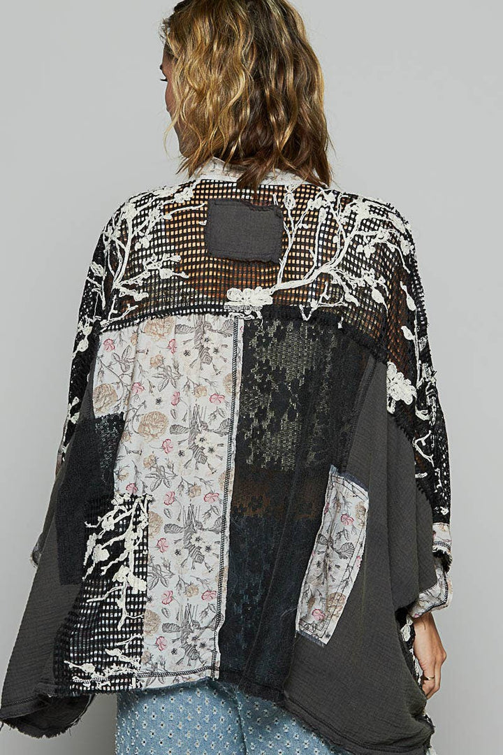 Oversized floral pattern double gauze cardigan SALE