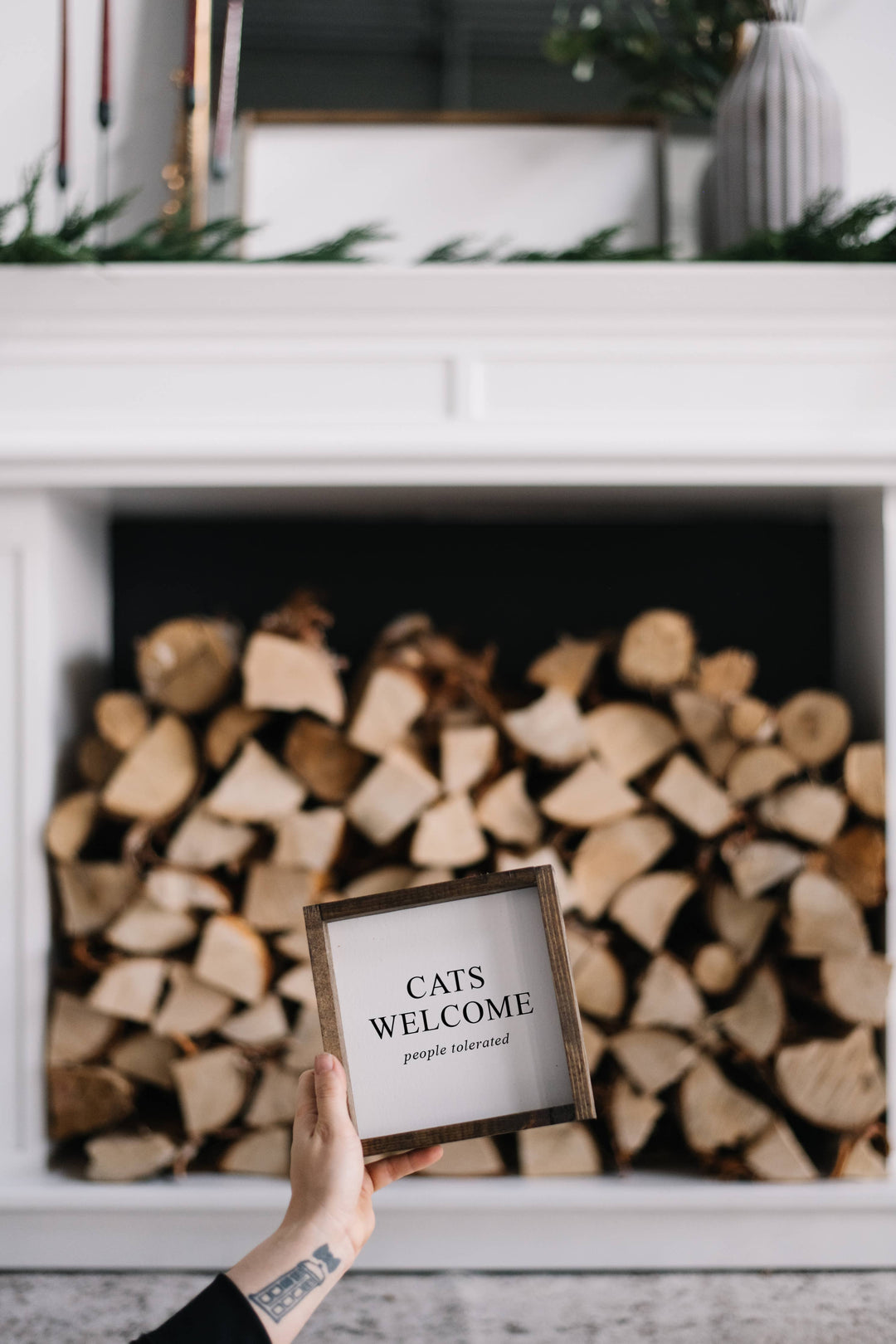 Cats Welcome (people tolerated) Wood Sign