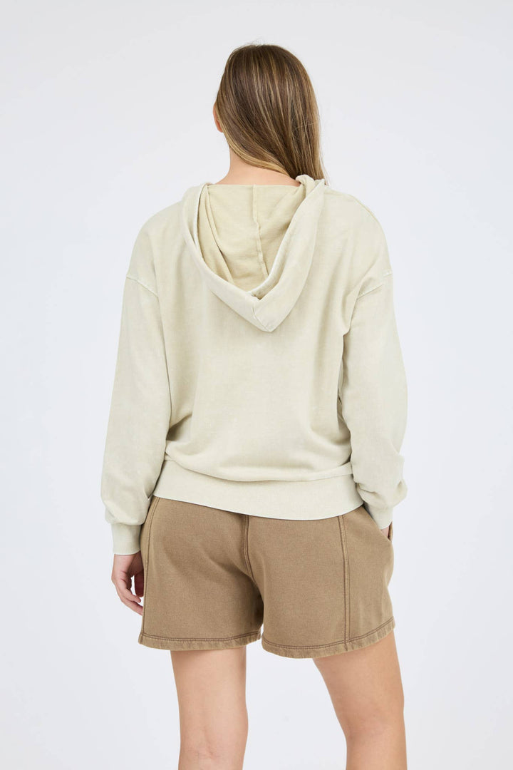 WASHED HOODED HENLEY KNIT SWEATER