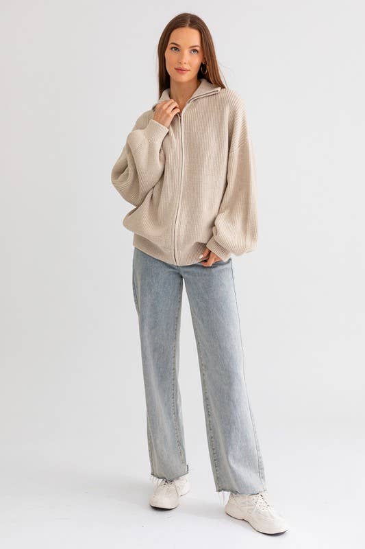 ZIP UP OVERSIZED SWEATER CARDIGAN