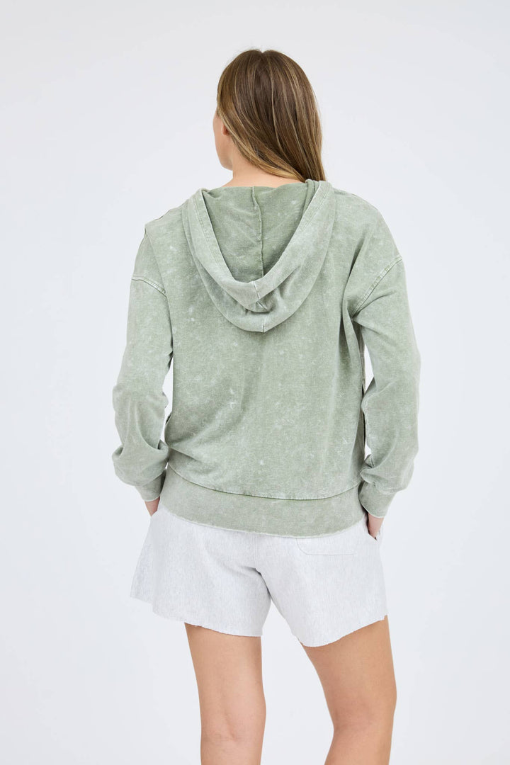 WASHED HOODED HENLEY KNIT SWEATER