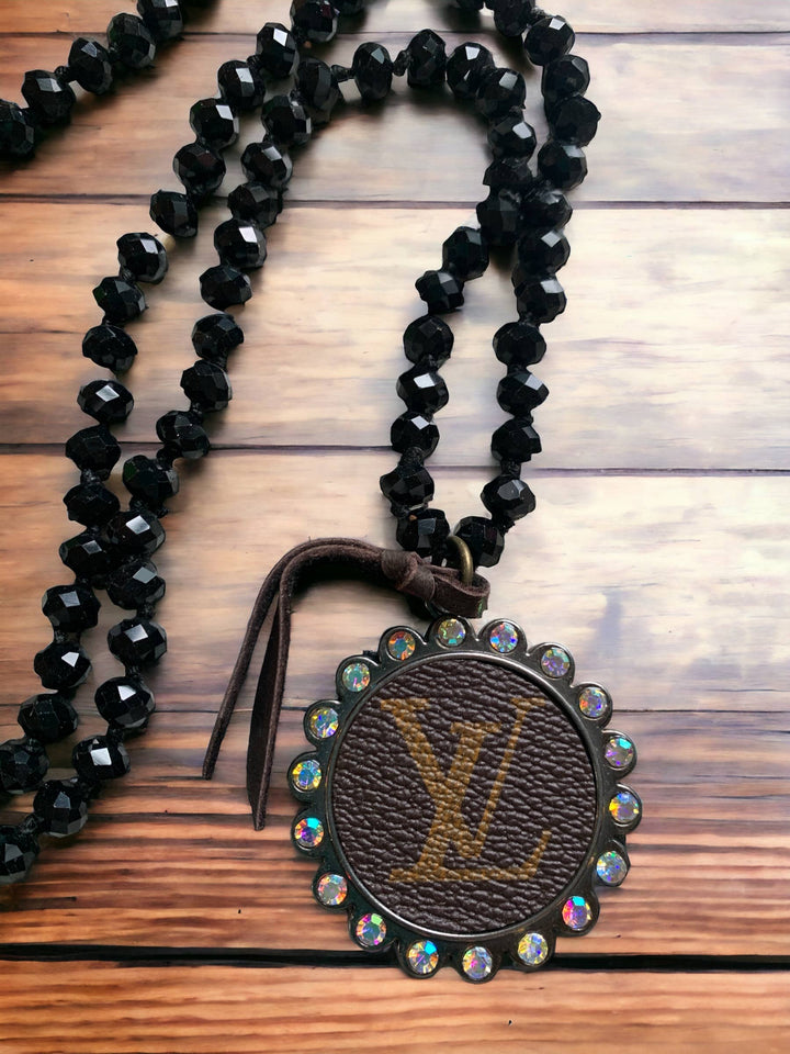 Glossy Black LV Upcycled Necklace