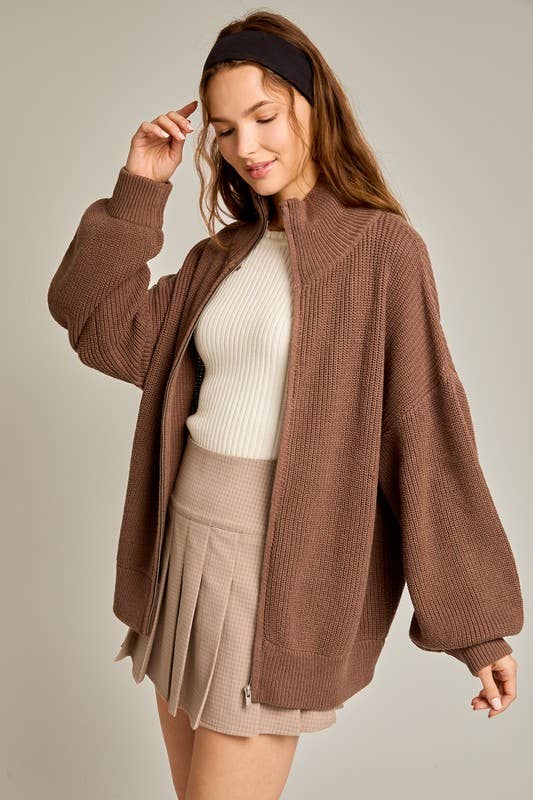 ZIP UP OVERSIZED SWEATER CARDIGAN