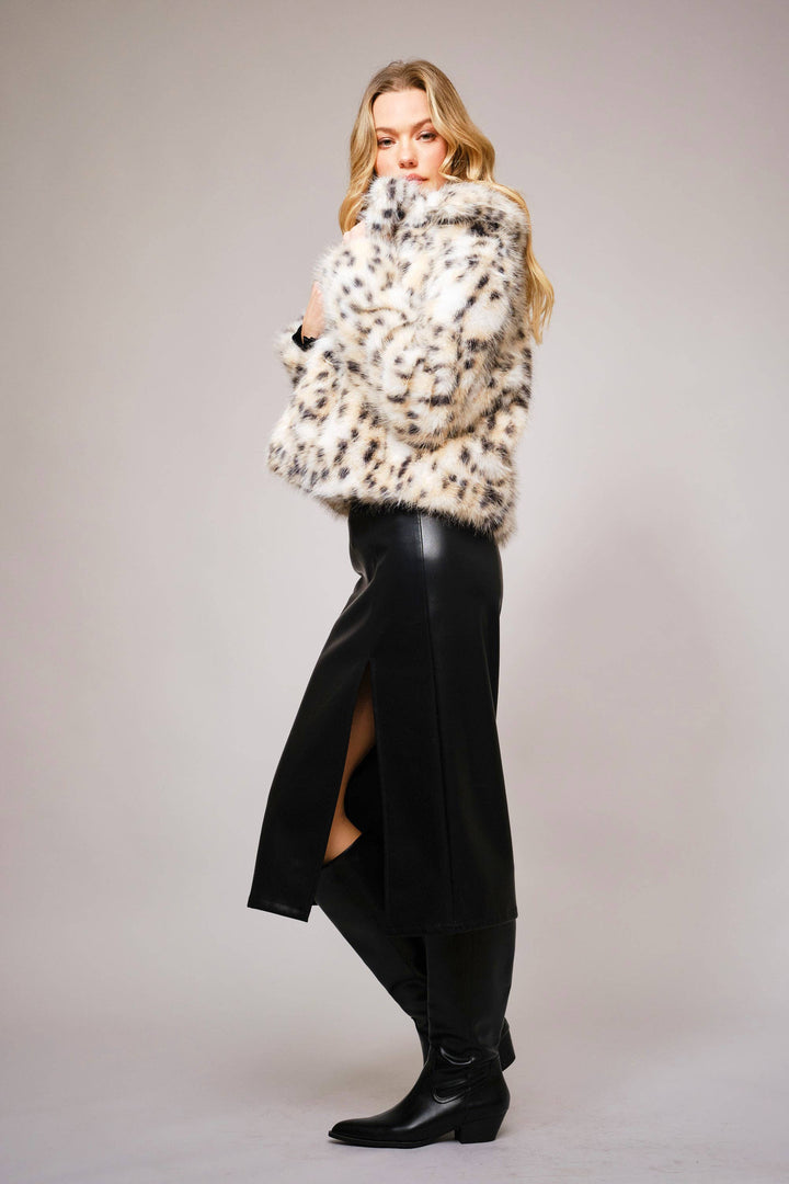 Leopard Faux Fur Collared Crop Jacket