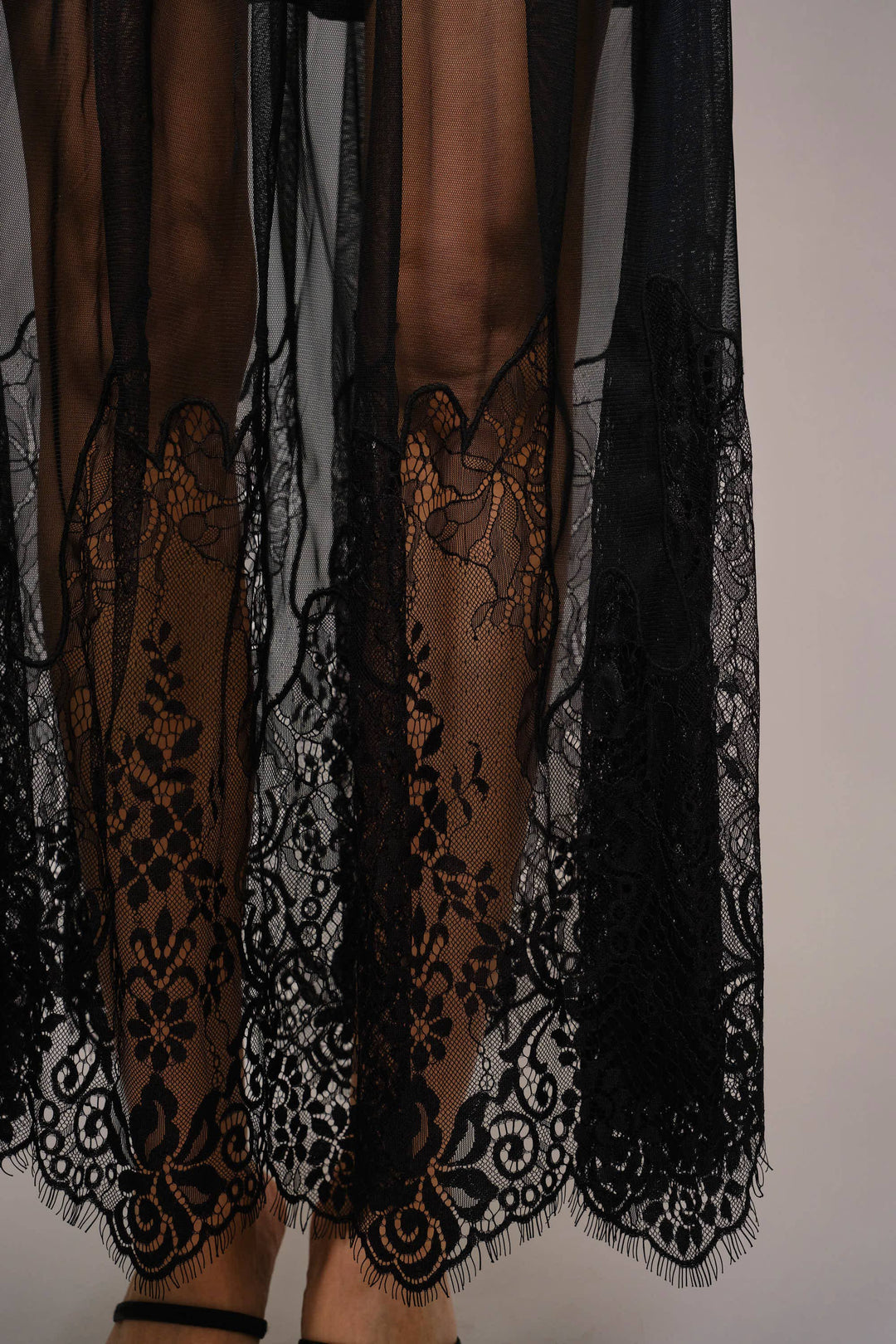 Sheer Mesh Lace Mini Lined Maxi Skirt