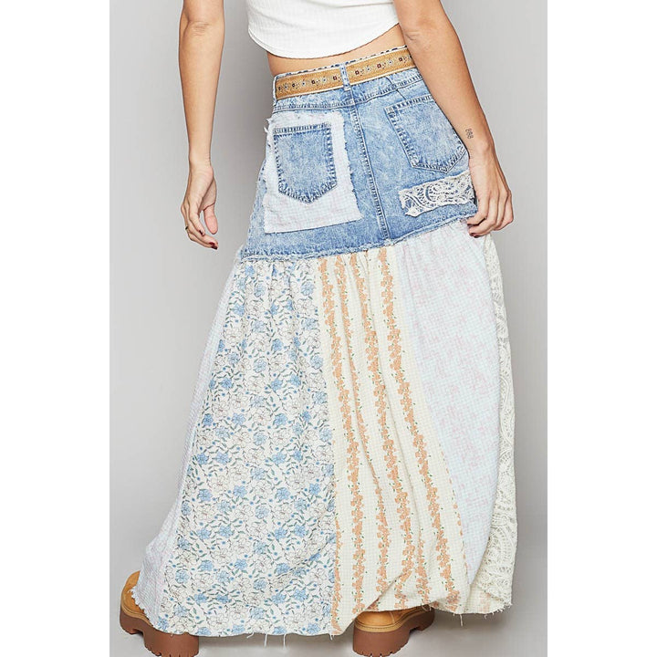 Woven floral print mixed skirt
