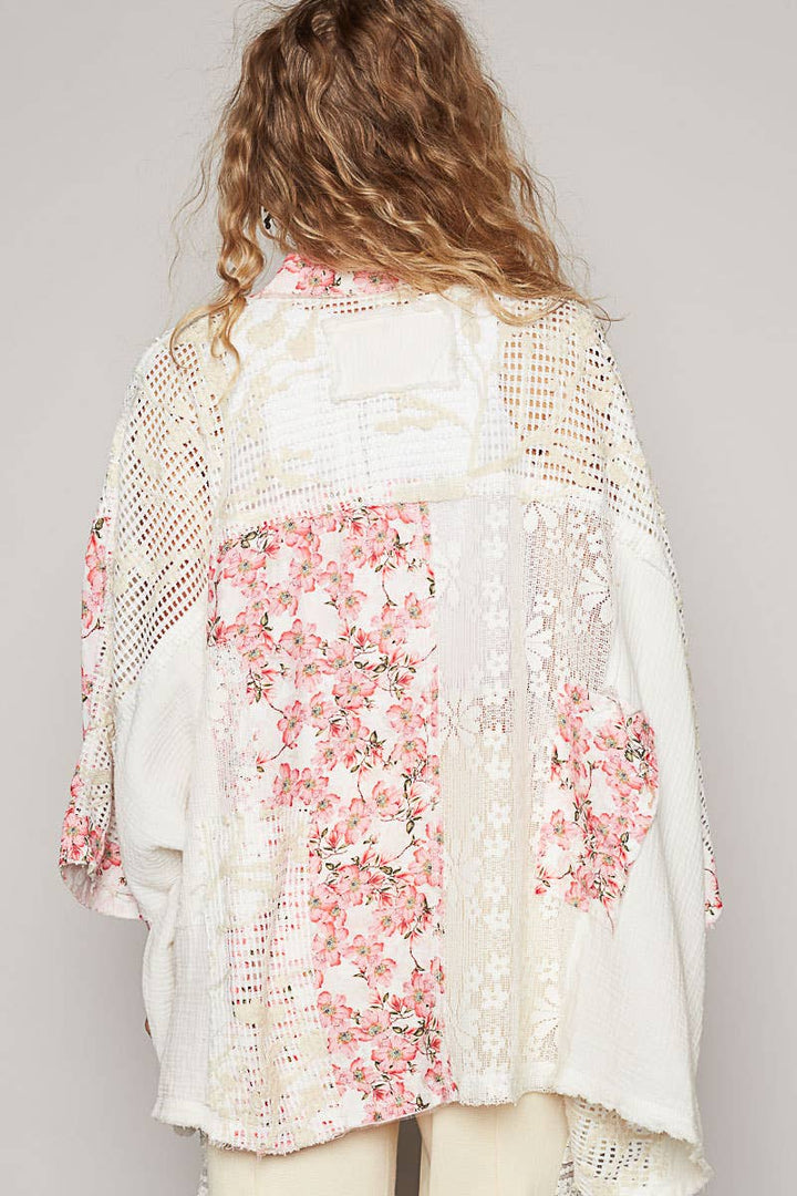 Oversized floral pattern double gauze cardigan SALE