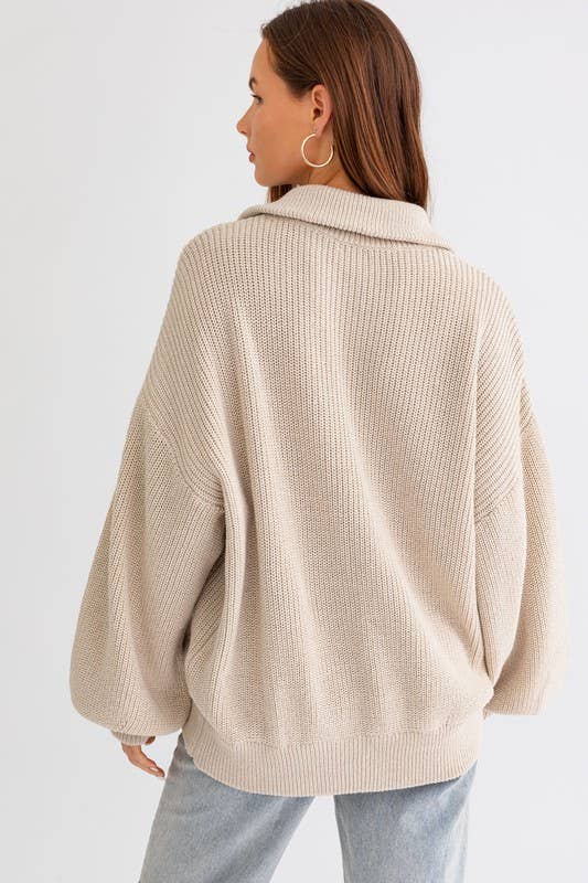 ZIP UP OVERSIZED SWEATER CARDIGAN