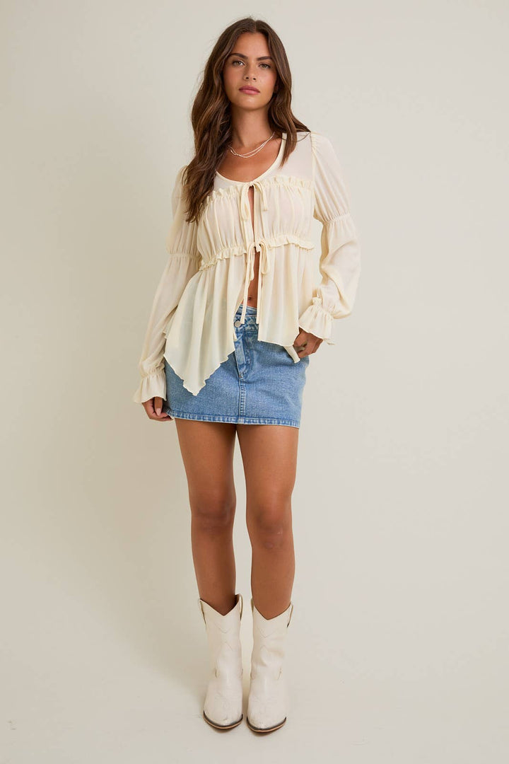 CHIFFON BLOUSE WITH FRONT RIBBON BOW TIE