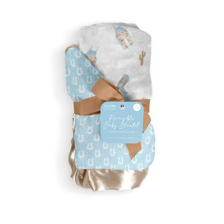 Reversible Baby Blanket Howdy Partner Blue