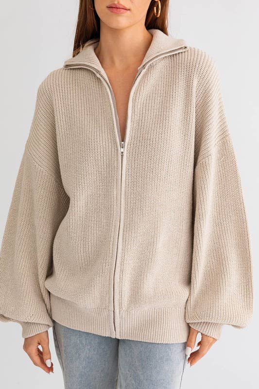 ZIP UP OVERSIZED SWEATER CARDIGAN