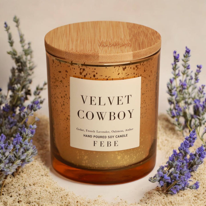 Velvet Cowboy - Cedarwood + Lavender 7 oz Gold Glass Candle