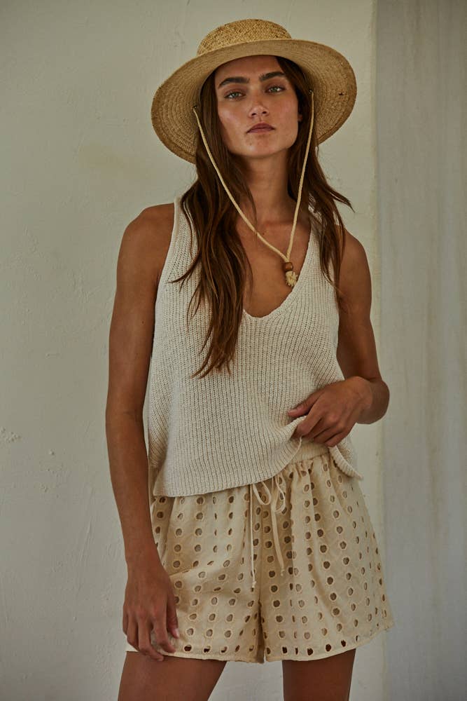 W1925 | Knit Sweater Cotton V-Neck Sleeveless Tank Top
